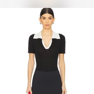 REVOLVE Black Short Sleeve Bodysuit with White V-Collar